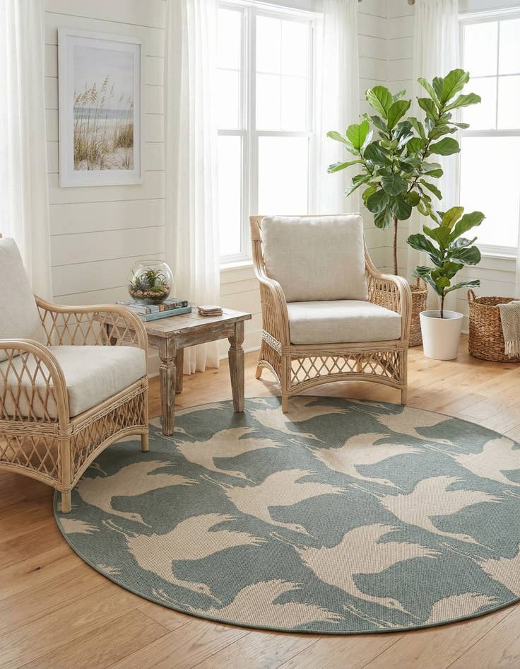 Detail image of  5' x 5'  Washable Coastal Indoor / Outdoor Round Rug