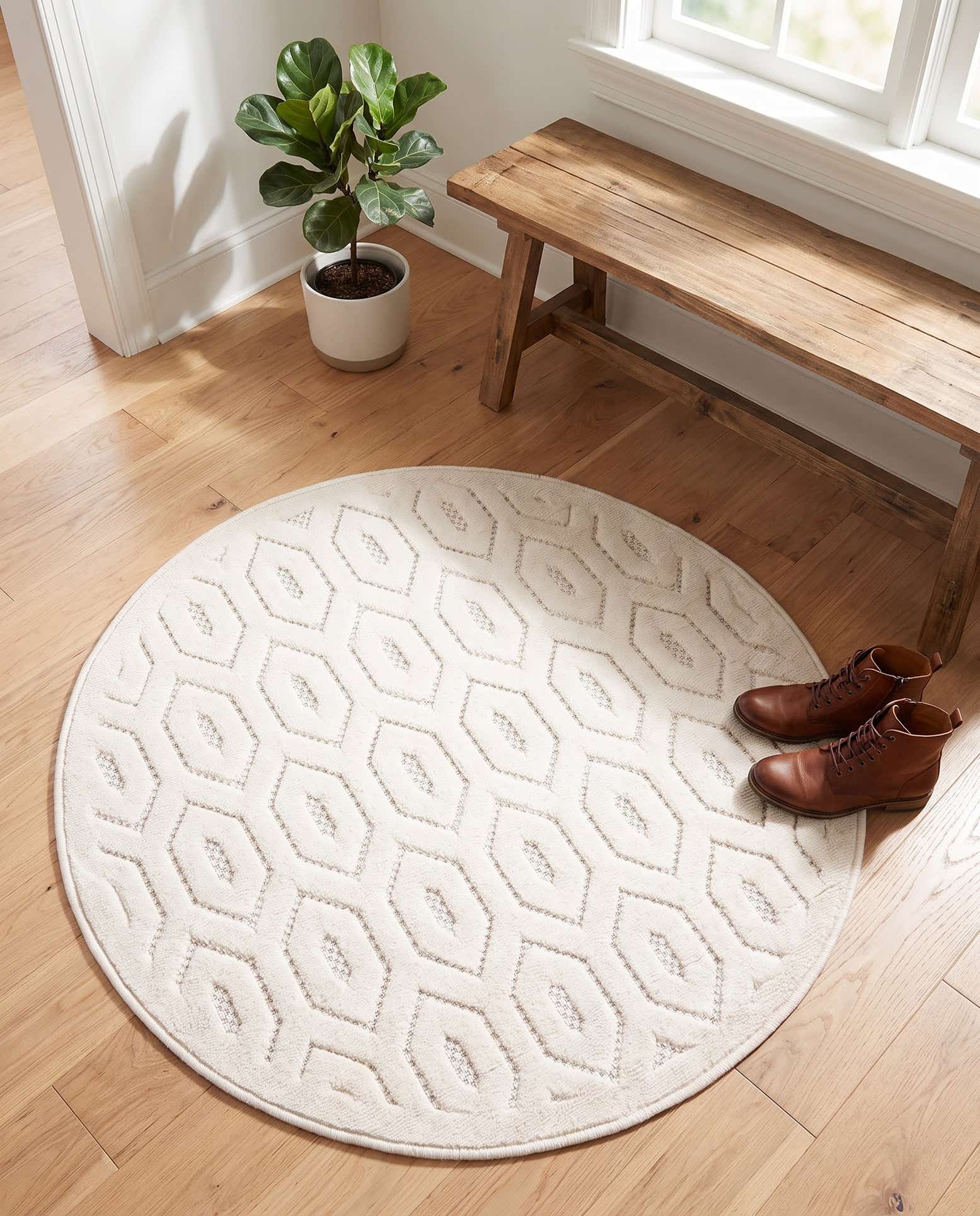 3' x 3' Easy-Clean Trellis Textured Indoor / Outdoor Round Rug