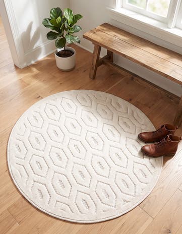 3' x 3' Easy-Clean Trellis Textured Indoor / Outdoor Round Rug