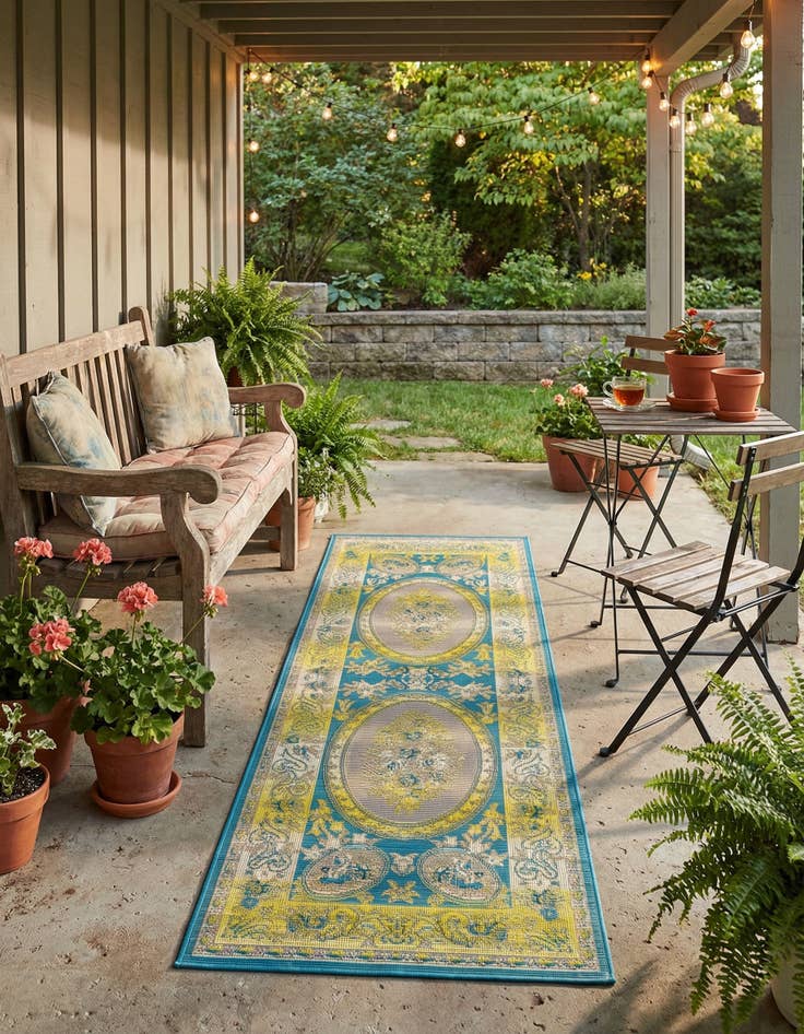 Detail image of 2' 7 x 5' 3  Washable Traditional Indoor / Outdoor Runner Rug