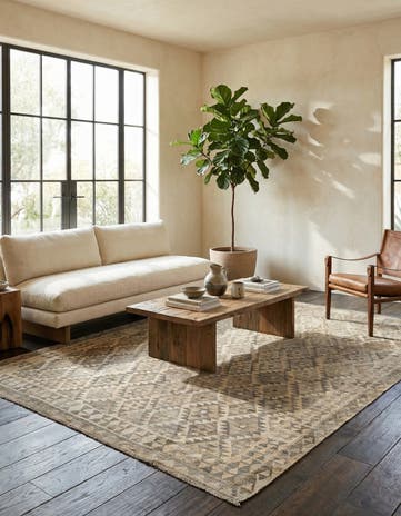 6' 10 x 9' 7 Hand Woven Kilim Maymana Wool Rug