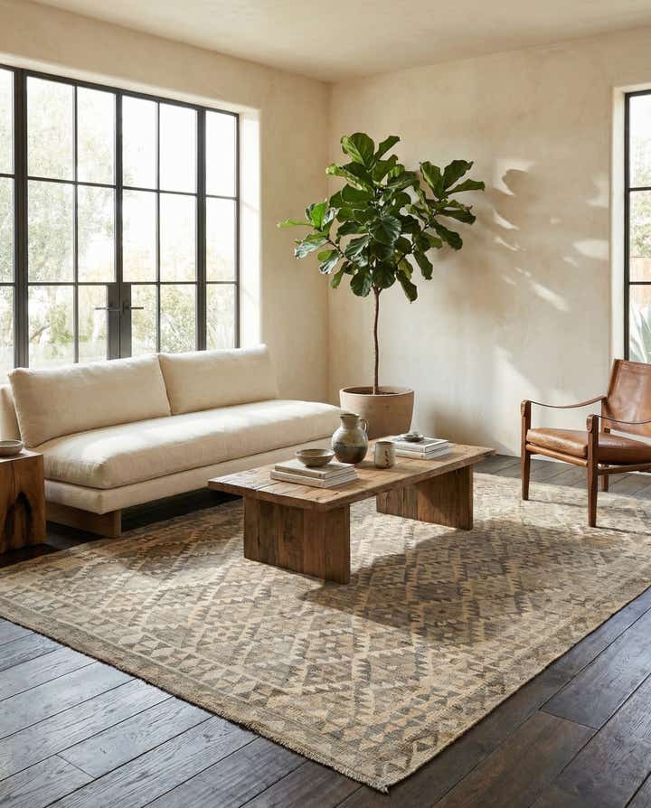 6' 10 x 9' 7 Hand Woven Kilim Maymana Wool Rug