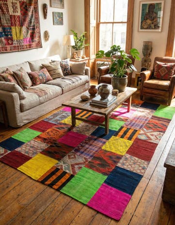 6' 7 x 9' 7 Hand Woven Kilim Patchwork Wool Rug