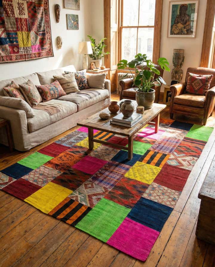 6' 7 x 9' 7 Hand Woven Kilim Patchwork Wool Rug