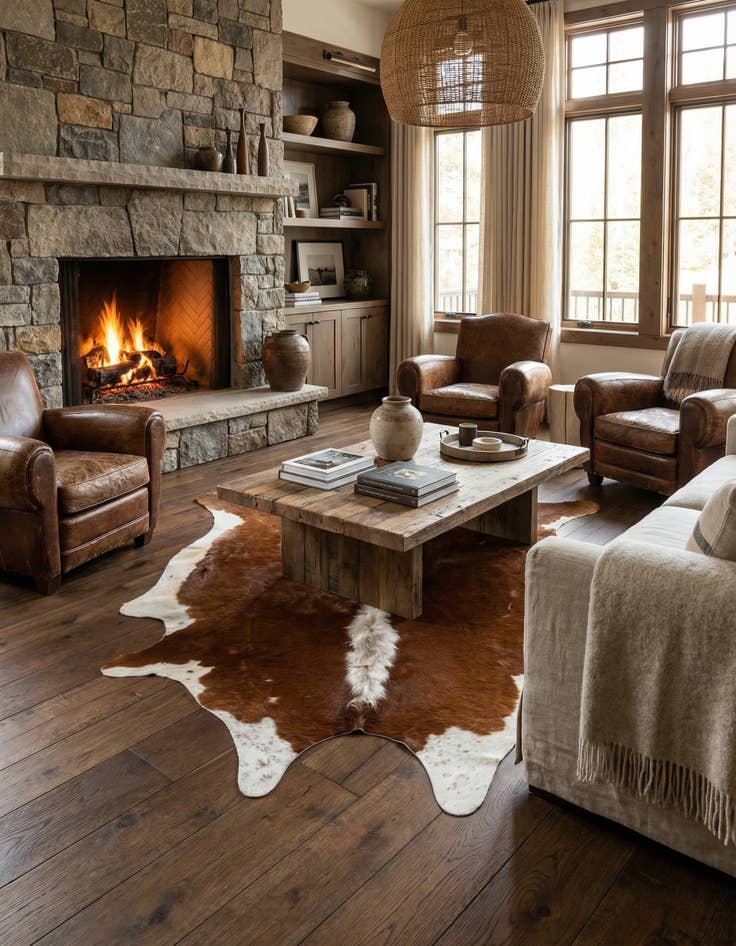 Detail image of 6' 2 x 6' 11 Cowhide Leather Square Rug