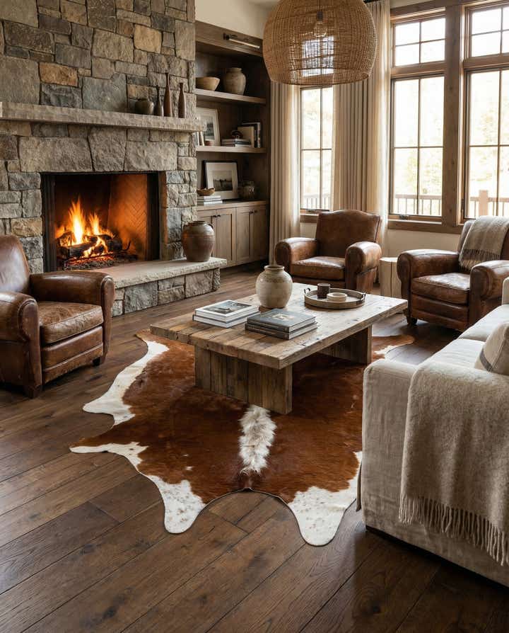 6' 2 x 6' 11 Cowhide Leather Square Rug