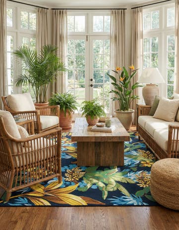 10' x 10' Easy-Clean Botanical Indoor / Outdoor Square Rug
