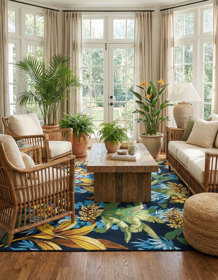 Detail image of  10' x 10'  Washable Botanical Indoor / Outdoor Square Rug