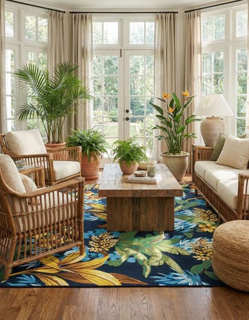 10' x 10' Easy-Clean Botanical Indoor / Outdoor Square Rug
