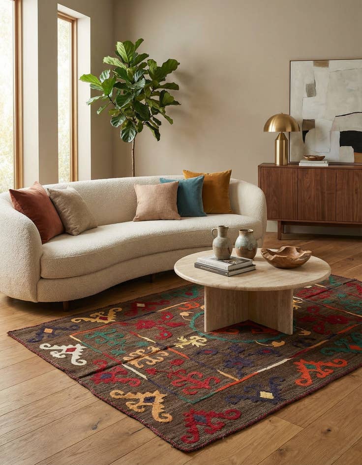 Detail image of 4' 7 x 6' 5  Hand Woven Kilim Modern Wool Rug