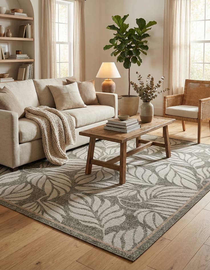Detail image of 7' x 10'  Washable Botanical Indoor / Outdoor Rug