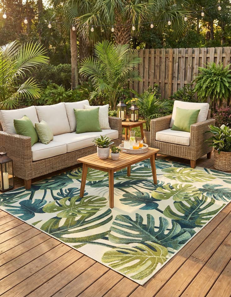 Detail image of 7' x 10'  Washable Botanical Indoor / Outdoor Rug