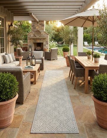 Light Gray Easy-Clean Lattice Indoor / Outdoor Runner Rug