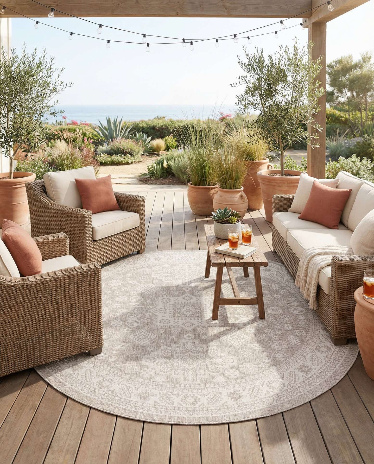 10' x 10' Easy-Clean Aztec Indoor / Outdoor Round Rug