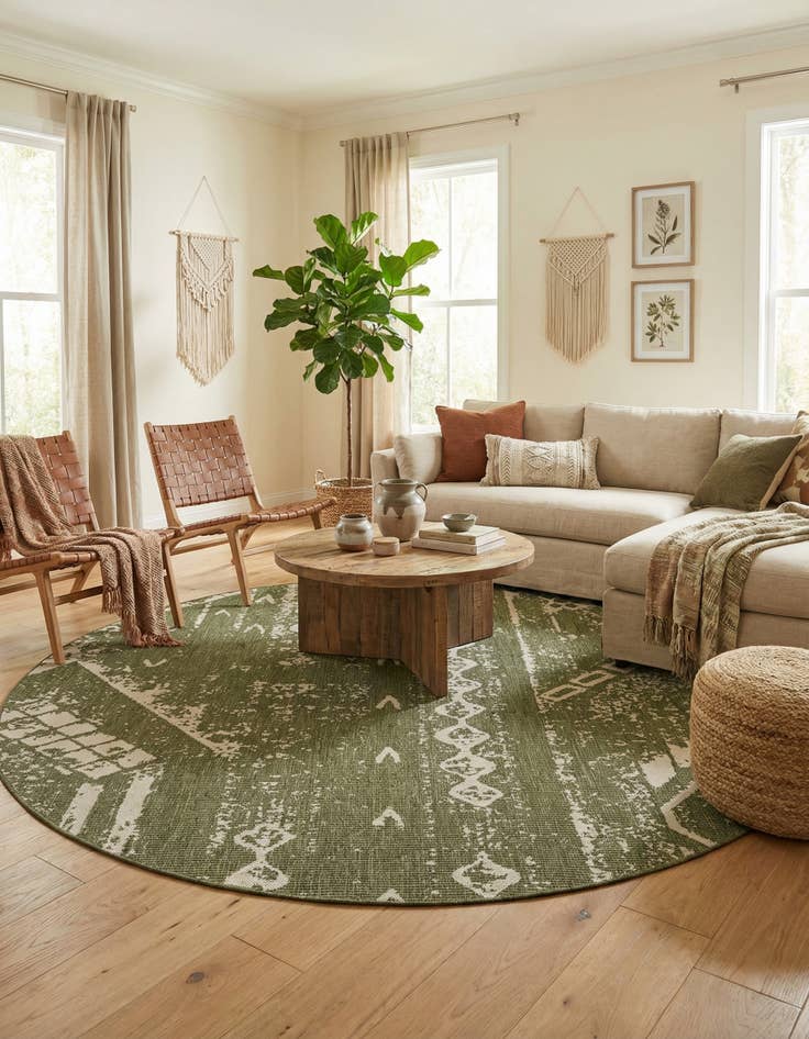 Detail image of 10' 8 x 10' 8 Easy-Clean Bohemian Indoor / Outdoor Round Rug