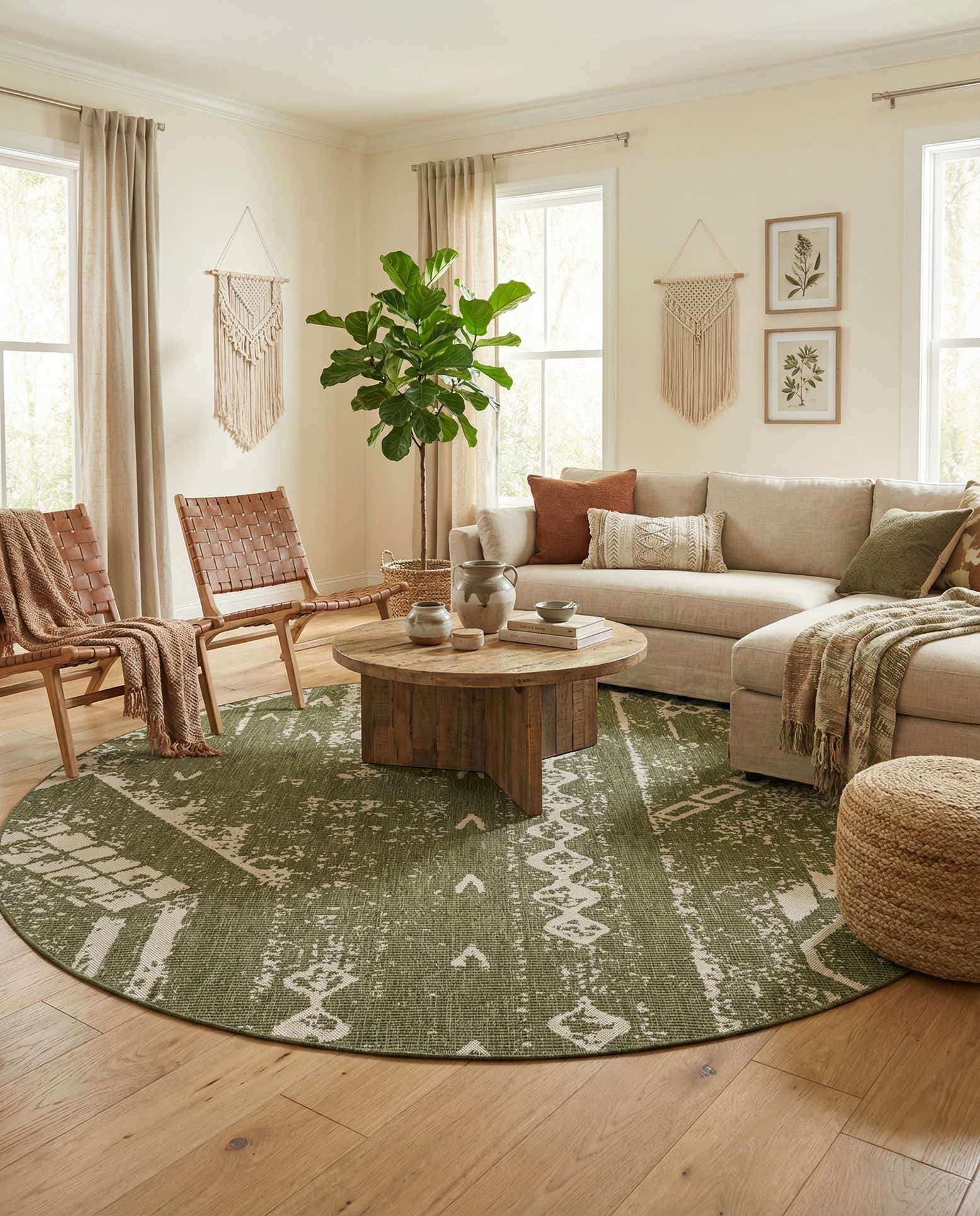 10' 8 x 10' 8 Easy-Clean Bohemian Indoor / Outdoor Round Rug