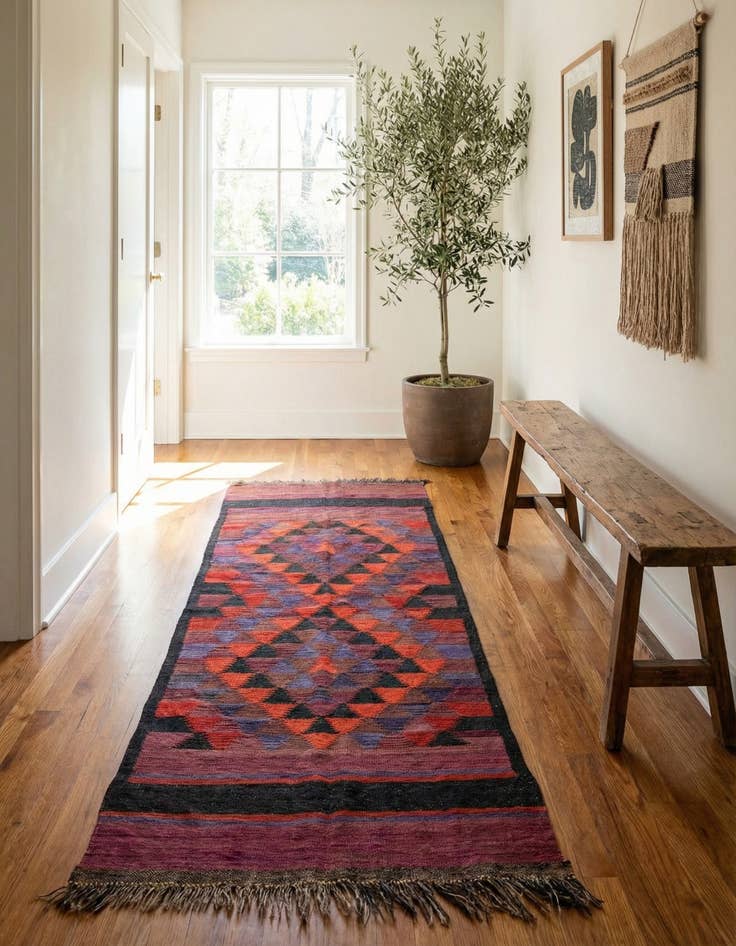 Detail image of 3' 7 x 10' 4  Hand Woven Kilim Fars Wool Runner Rug