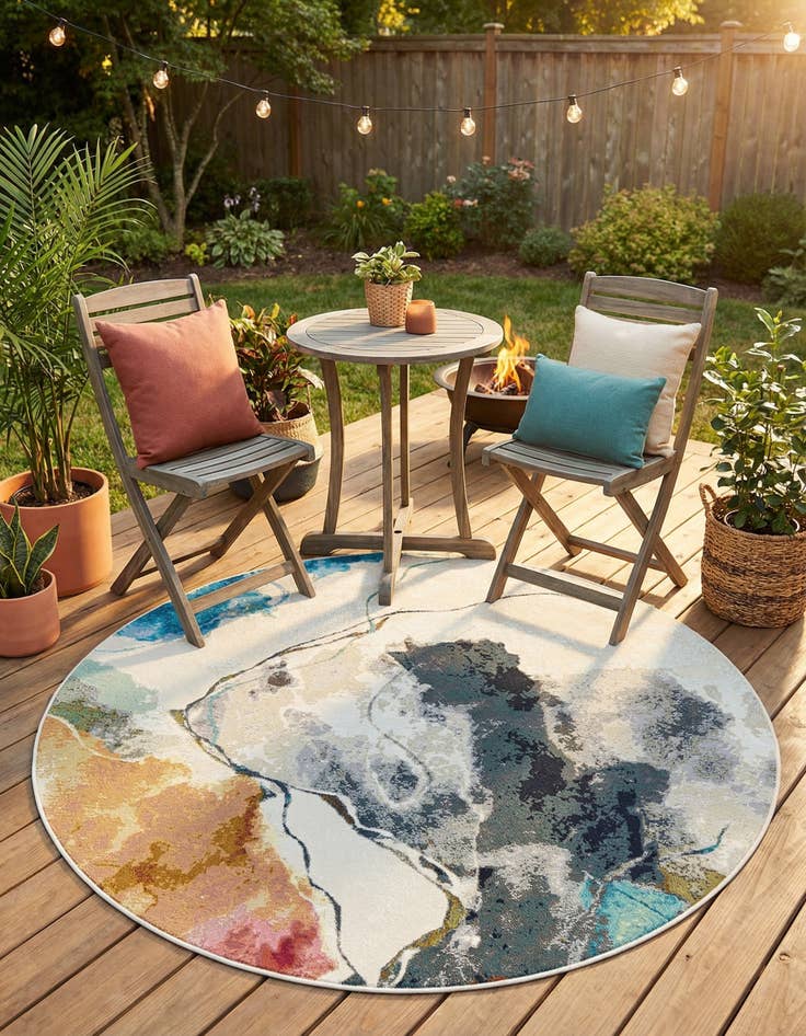 Detail image of 6' 1 x 6' 1  Washable Modern Indoor / Outdoor Round Rug