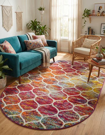 5' 3 x 8' Lattice Frieze Oval Rug