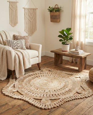  4' 1 x 4' 1  Hand Braided Jute Round Rug