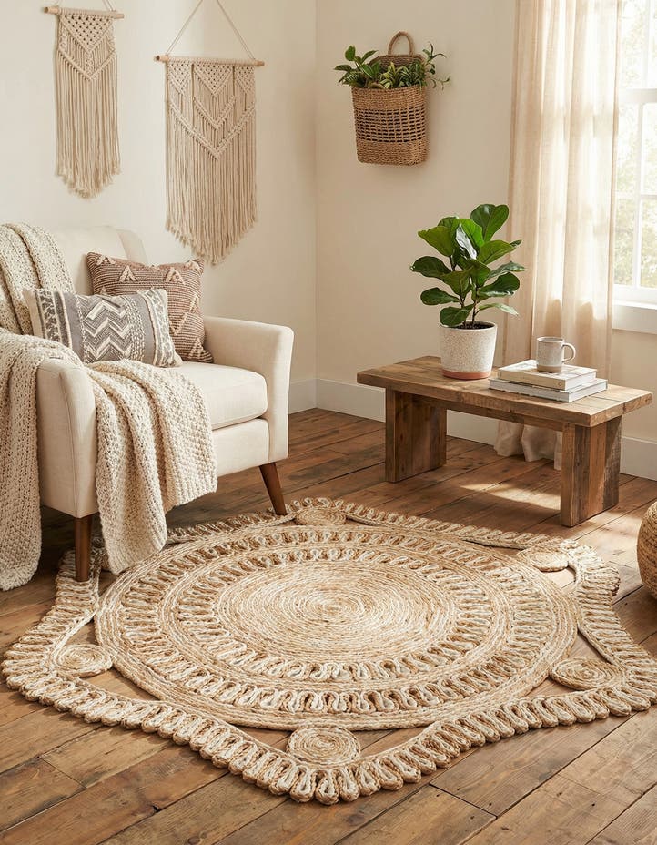 4' 1 x 4' 1 Handmade Braided Jute Round Rug