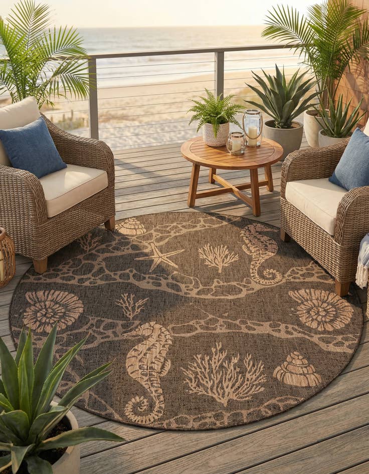 Detail image of 7' 10 x 7' 10 Easy-Clean Coastal Indoor / Outdoor Round Rug