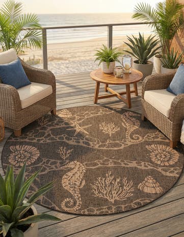 7' 10 x 7' 10 Easy-Clean Coastal Indoor / Outdoor Round Rug