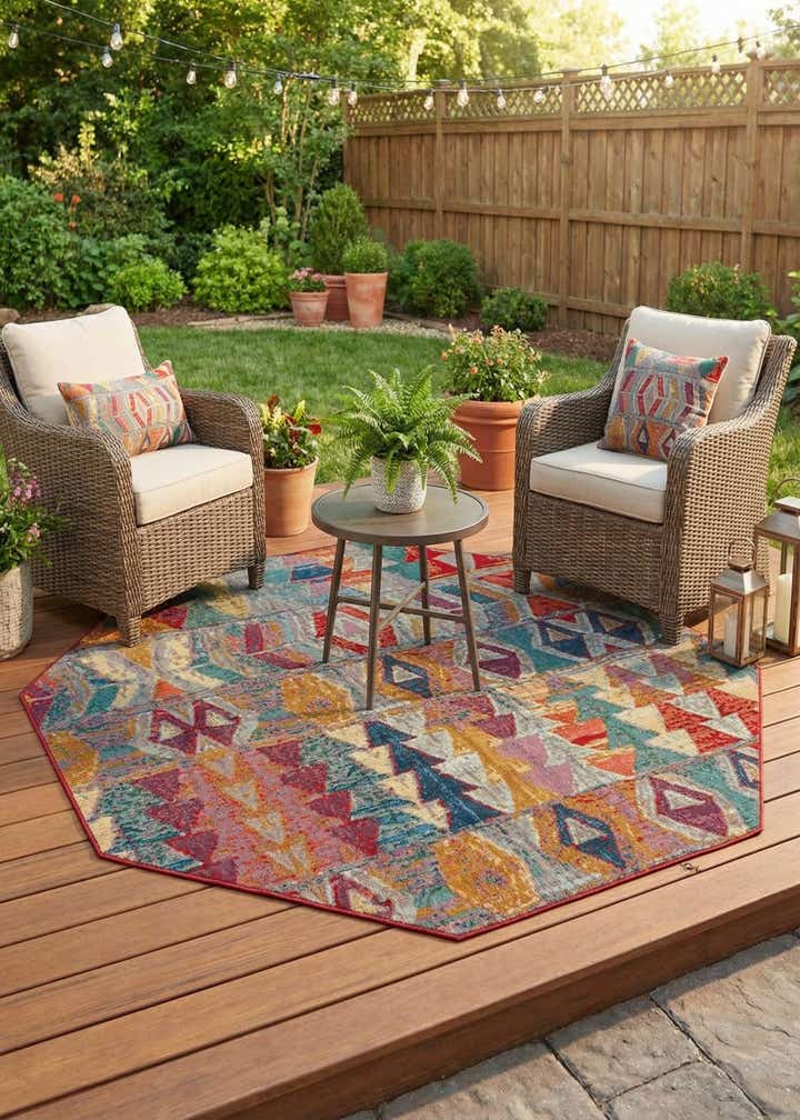 7' x 7' Easy-Clean Modern Indoor / Outdoor Octagon Rug