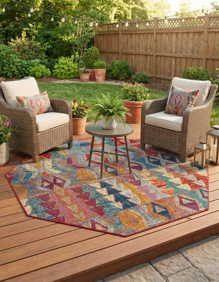 Detail image of 7' x 7'  Washable Modern Indoor / Outdoor Octagon Rug