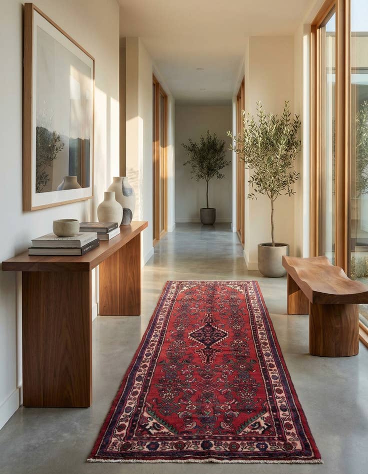 Detail image of 3' 8 x 9' 7  Hand Knotted Hamedan Persian Wool Runner Rug