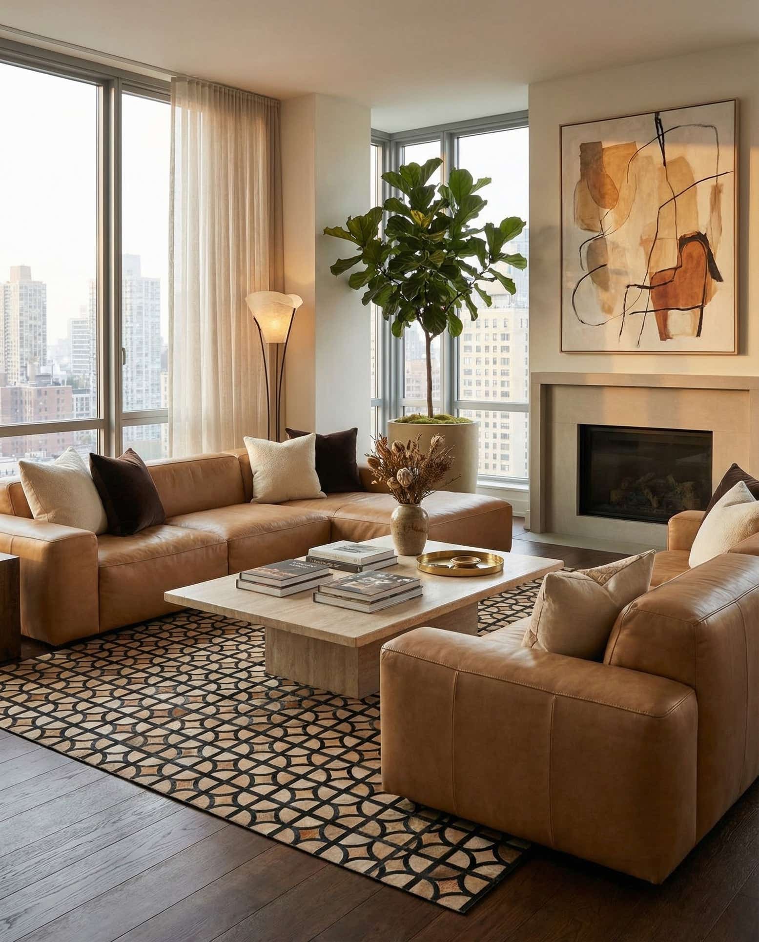 8' 1 x 10' Cowhide Leather Rug