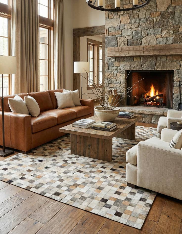 Detail image of  5' 1 x 7' 9 Cowhide Stocks Rug