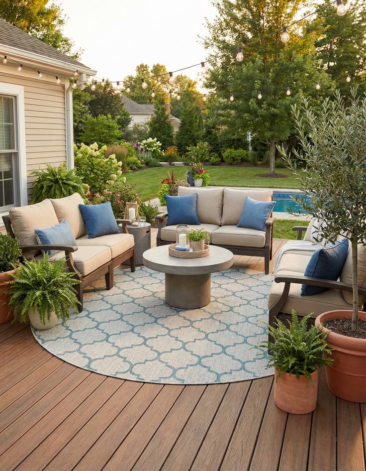 Detail image of 13' x 13'  Washable Trellis Indoor / Outdoor Round Rug