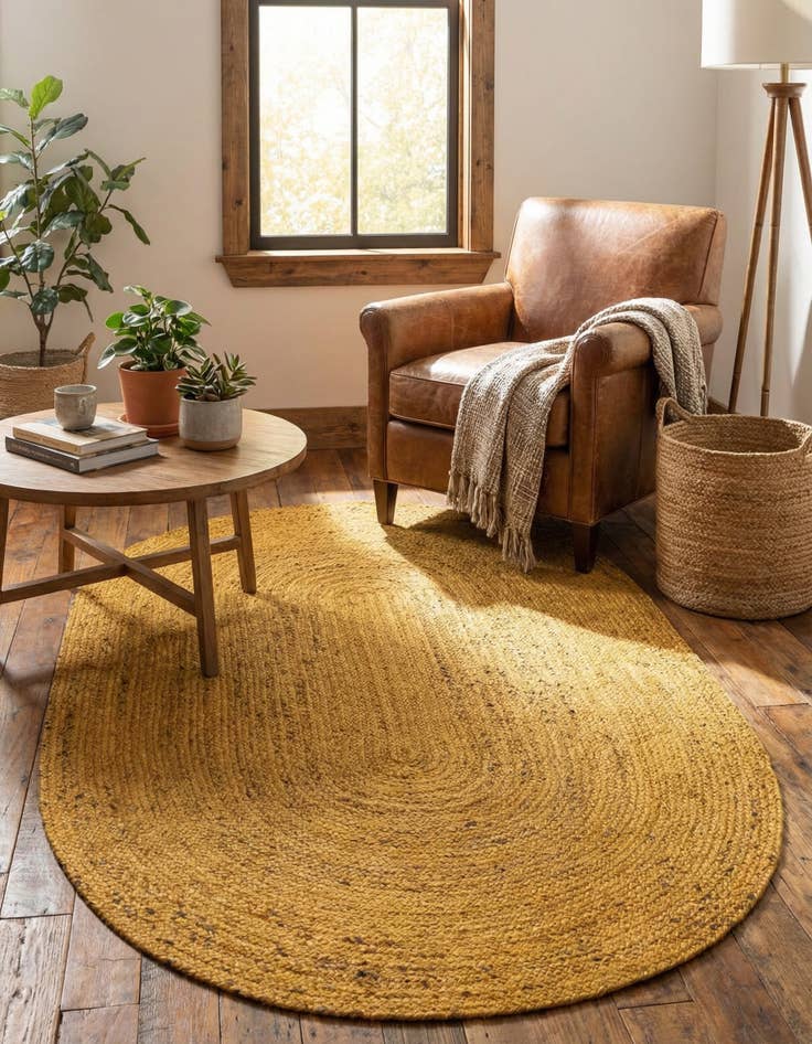 Detail image of 5' 1 x 8'  Hand Braided Jute Oval Rug