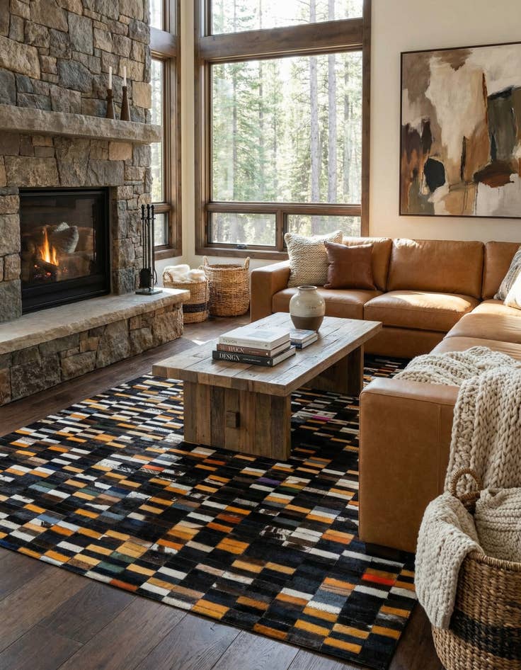 Detail image of  5' 2 x 8' Cowhide - Patchwork Rug