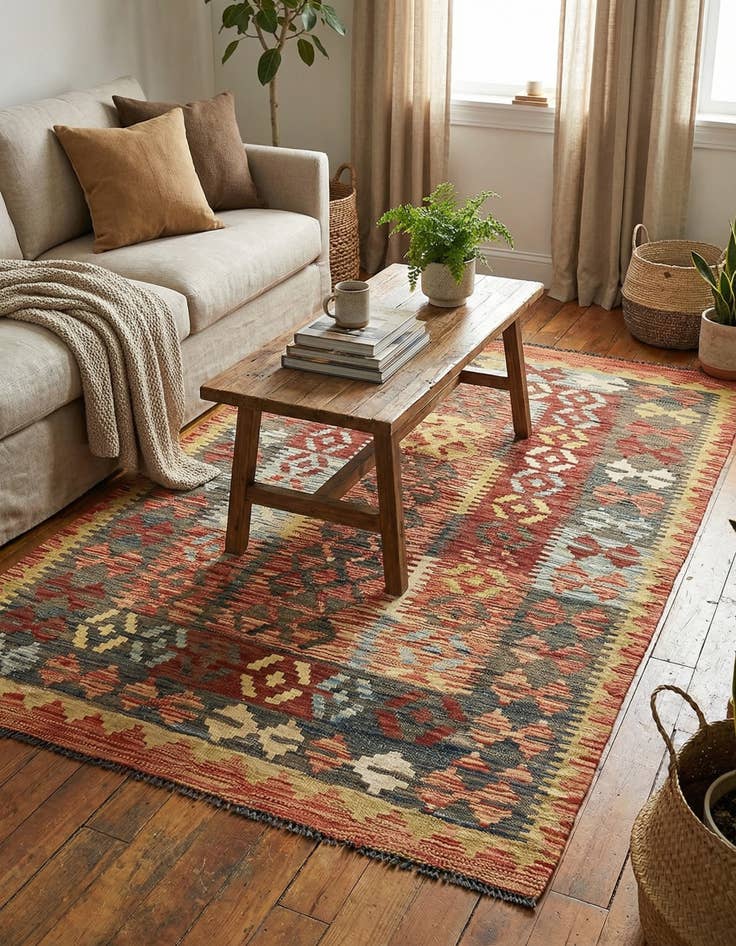 Detail image of  3' 3 x 5' 2  Hand Woven Kilim Maymana Wool Rug