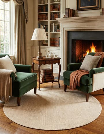 Oat Beige Hand Woven Jill Zarin English Manor Wool Round Rug