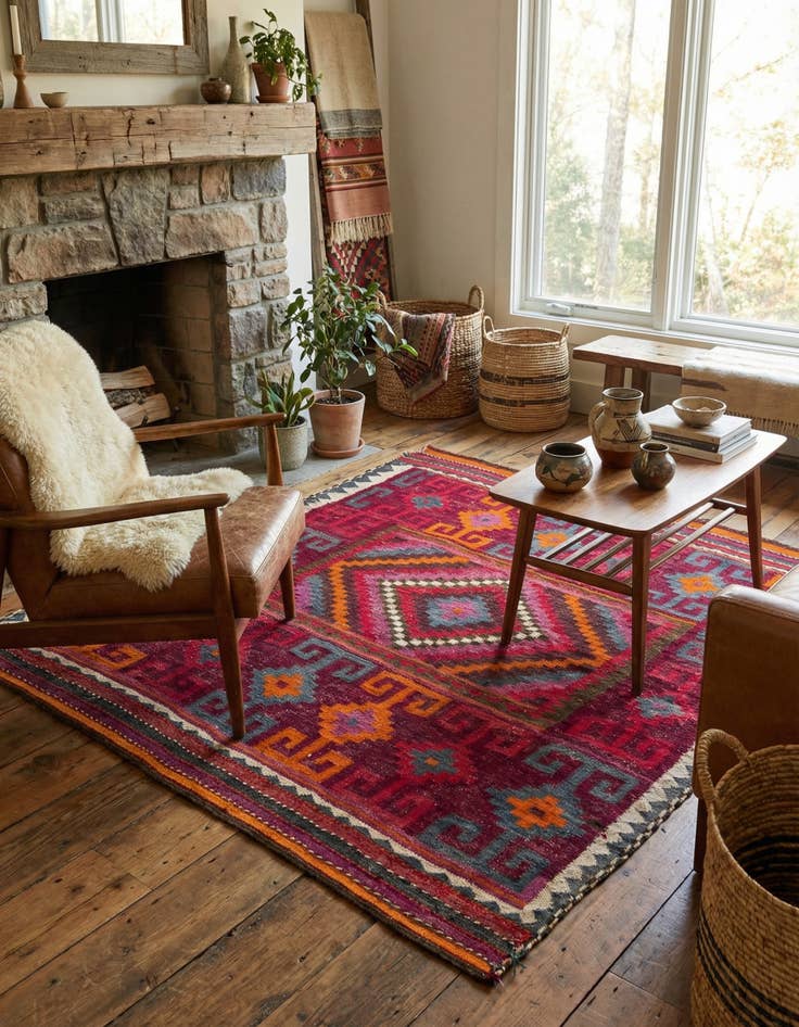 Detail image of 4' x 4' 3  Hand Woven Kilim Fars Wool Square Rug