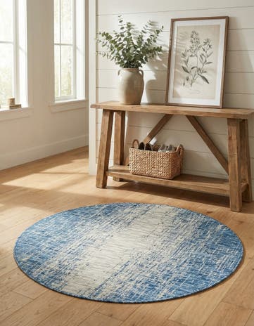 Blue Easy-Clean Modern Indoor / Outdoor Round Rug