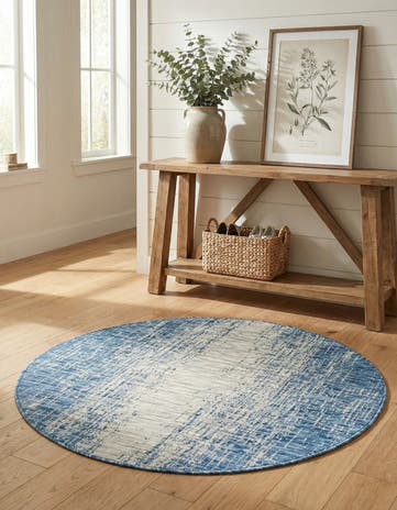 Blue Easy-Clean Modern Indoor / Outdoor Round Rug
