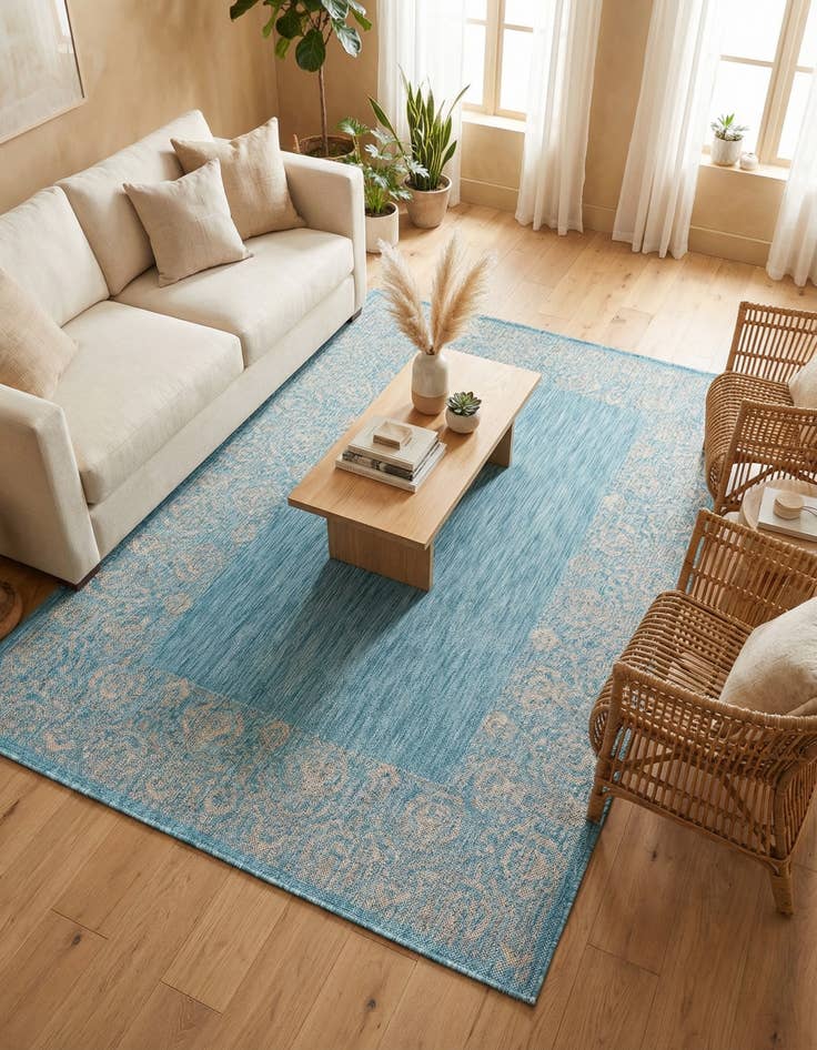 Detail image of 5' 3 x 8'  Washable Border Indoor / Outdoor Rug