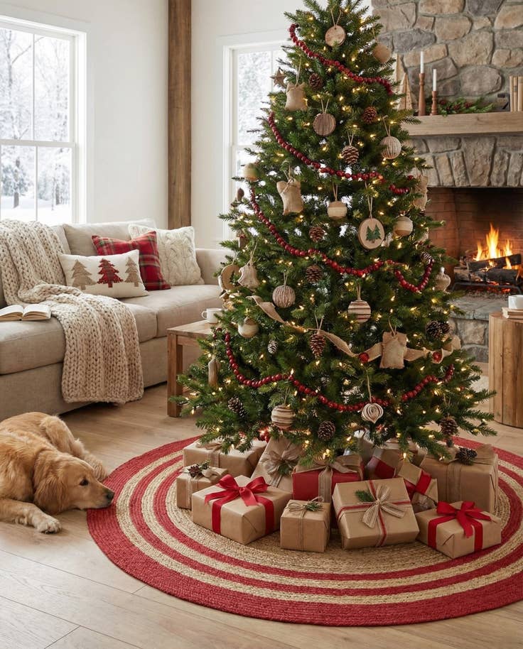 Detail image of 7' 1 x 7' 1 Hand Braided Christmas Tree Skirt