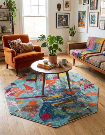 Aqua Washable Vivid Octagon Rug