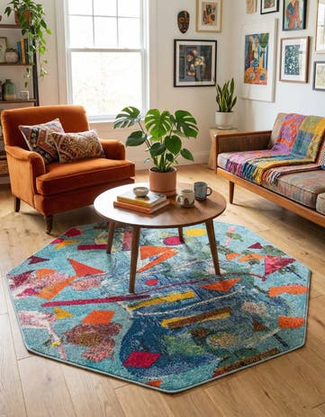 Aqua Washable Vivid Octagon Rug
