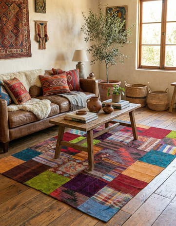 4' x 5' 8 Hand Woven Kilim Patchwork Wool Rug