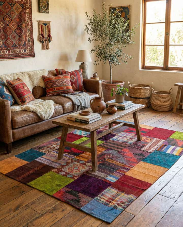 4' x 5' 8 Hand Woven Kilim Patchwork Wool Rug