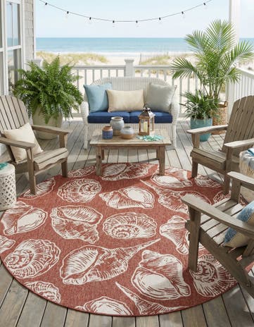 10' x 10' Easy-Clean Coastal Indoor / Outdoor Round Rug