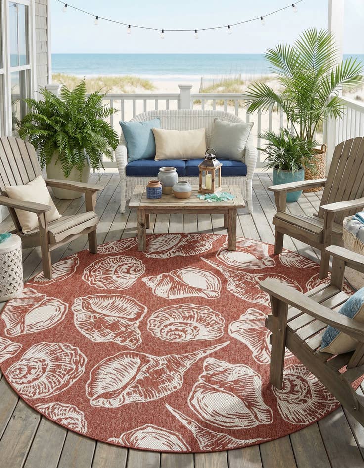 Detail image of  10' x 10'  Washable Coastal Indoor / Outdoor Round Rug