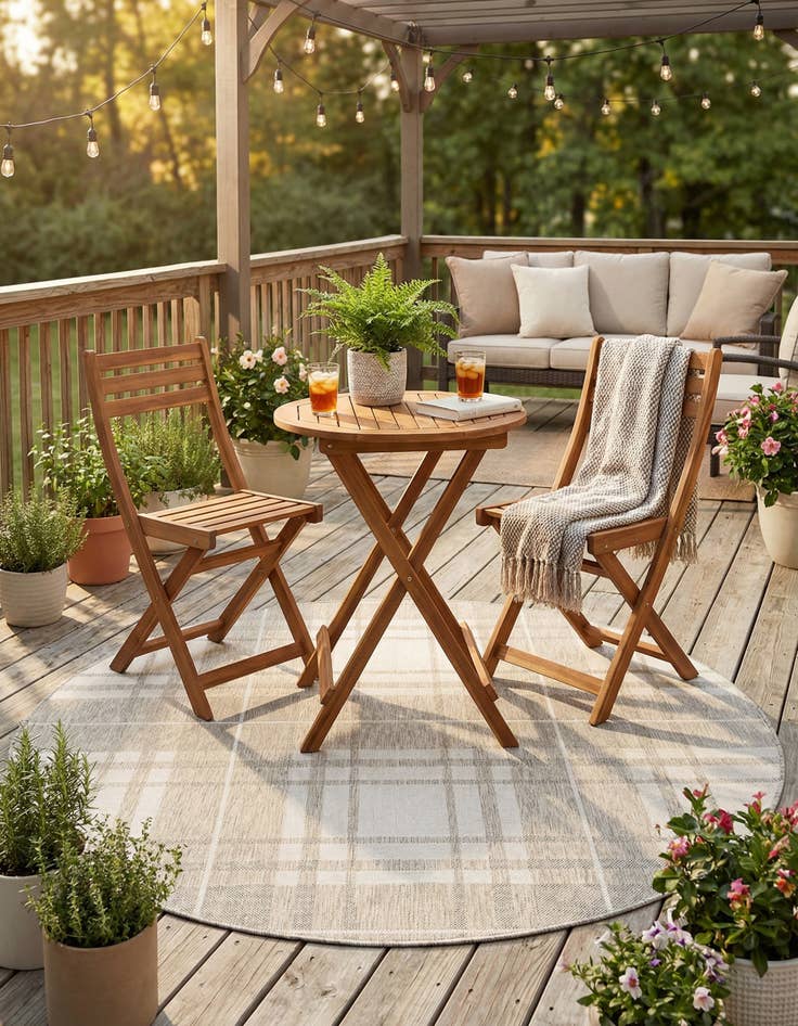 Detail image of  6' x 6'  Washable Checkered Indoor / Outdoor Round Rug