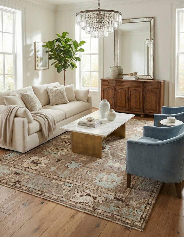 Detail image of 8' 10 x 11' 10  Hand Knotted Oushak Wool Rug